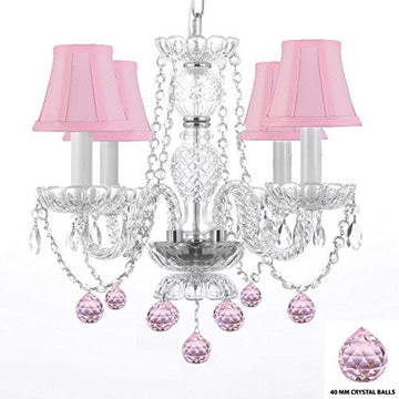 Swarovski Crystal Trimmed Chandelier Chandelier Lighting W/ Crystal Pink Shades & Balls - J10-B15/B76/Pinkshades/26098/4 Sw