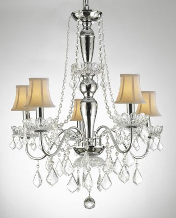 Elegant 5 Light Crystal Chandelier Pendant Lighting Fixture Light Lamp W/ Shades - J10-Whiteshades/26017/5