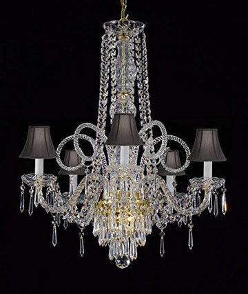New Crystal Chandelier Murano Venetian Style Chandeliers Lighting 24"X28" With Black Shades - Cjd-G46-Blackshades/Gold/20048/5