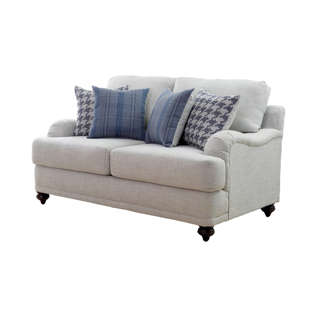 Set of 2 - Gwen Recessed Arms Sofa + Loveseat Light Grey - D300-10095