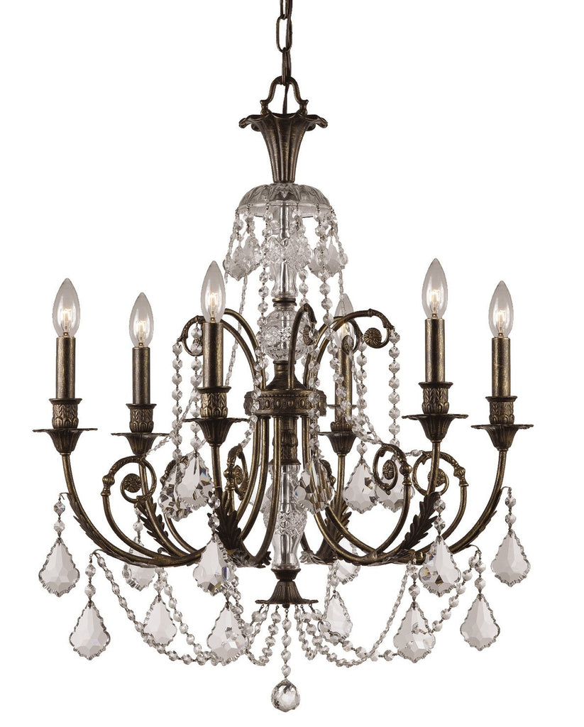 6 Light English Bronze Crystal Chandelier Draped In Clear Spectra Crystal - C193-5116-EB-CL-SAQ