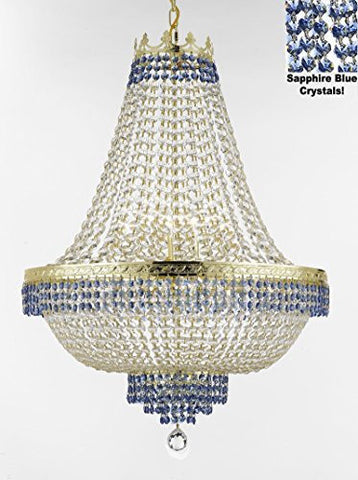 French Empire Crystal Chandelier Chandeliers Lighting Trimmed With Sapphire Blue Crystal Good For Dining Room Foyer Entryway Family Room And More H30" X W24" - A500-B83/Cg/870/9