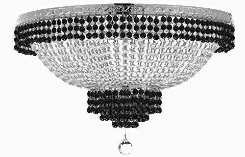 Set of 2-1 French Empire Crystal Chandelier Lighting Trimmed w/Jet Black Crystal! H30" X W24" and 1 Flush French Empire Crystal Chandelier Lighting Trimmed w/Jet Black Crystal! H18" X W24" - B79/CS/870/9 + B79/CS/FLUSH/870/9 A500-