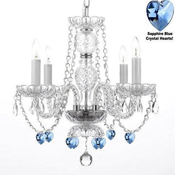 Swarovski Crystal Trimmed Chandelier Chandelier Lighting W/ Crystal Blue Hearts H 17" W17" Swag Plug In-Chandelier W/ 14' Feet Of Hanging Chain And Wire - Perfect For Kid'S And Girls Bedrooms - J10-B15/B85/26098/4Sw