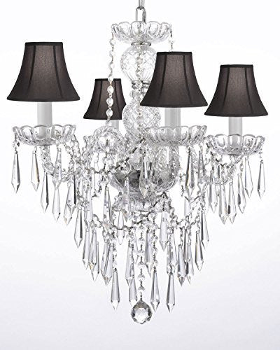 New Authentic All Crystal Chandelier Lighting W/ Crystal Icicles And - With Shades H22" X W17" - J10-Blackshades/B27/3/26098/4