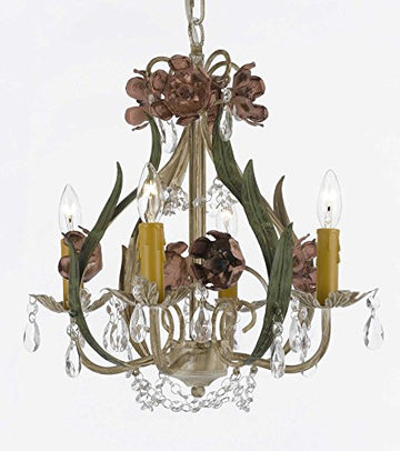 Floral Wrought Iron and Crystal 4 Light Chandelier Pendant Lighting - J10-color/326/4