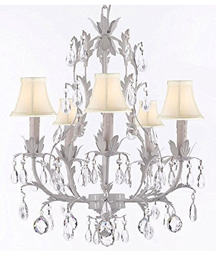 White Wrought Iron Floral Chandelier Lighting W/ Crystal Balls And Shades - J10-Sc/Whiteshade/B6/White/26016/5