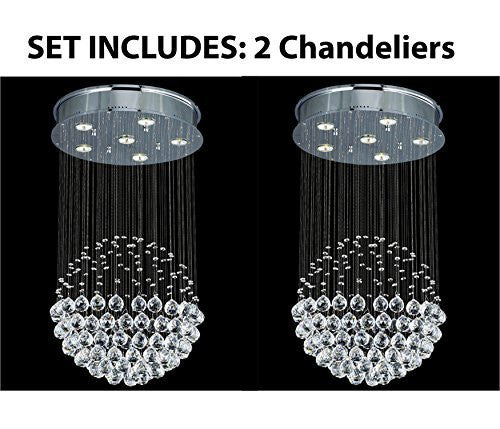Two Piece Lighting Set - Modern Contemporary Chandelier "Rain Drop" Chandeliers Lighting With Empress Crystal (Tm) Balls H32" X W18" - 2Ea J10-26059/6
