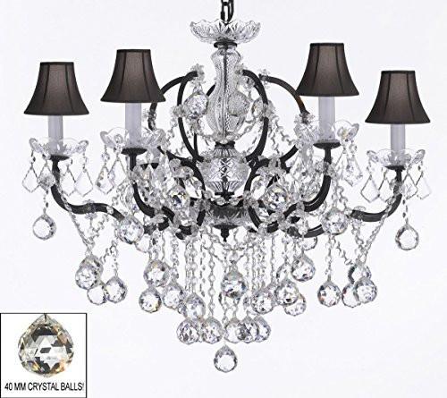 Nineteenth C. Baroque Iron & Empress Crystal(Tm) Chandelier Lighting With Black Shades H 25" X W 26" - G83-Blackshades/B6/994/6