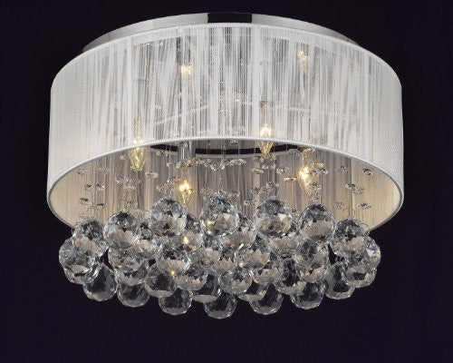 Flushmount 4-Light Chrome And White Shade Crystal Chandelier Lighting - G7-2130/4