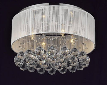 Flushmount 4-Light Chrome And White Shade Crystal Chandelier Lighting - G7-2130/4