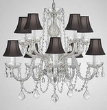 Swarovski Crystal Trimmed Chandelier Crystal Chandelier Lighting With Black Shades H 25" X W 24" Swag Plug In-Chandelier W/ 14' Feet Of Hanging Chain And Wire - G46-B15/Blackshades/Cs/1122/5+5 Sw