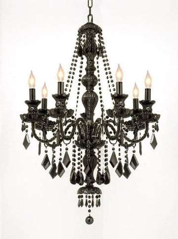 New Jet Black Gothic Crystal Chandelier Lighting H37" X W26" - J10-Black/Sm/26073/7