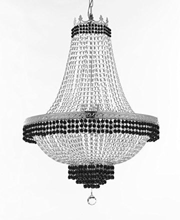 French Empire Crystal Chandelier Chandeliers Lighting Trimmed With Jet Black Crystal Good For Dining Room Foyer Entryway Family Room And More H36" X W30" - A500-B79/Cs/870/14