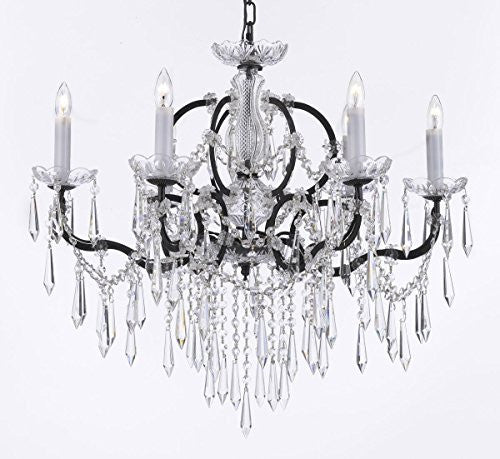 Nineteenth C. Baroque Iron & Crystal Chandelier Lighting H 25" X W 26" - G83-B27/994/6