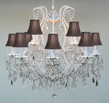 White Wrought Iron Crystal Chandelier Lighting With Black Shades... - J10-BLACKSHADES/WHITE/26014/12