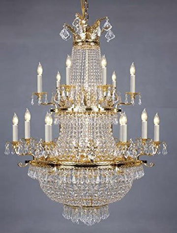 French Empire Crystal Chandelier Lighting Gold H50" X W30" - Perfect For An Entryway Or Foyer - A81-1287/14+11