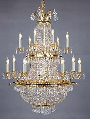 Swarovski Crystal Trimmed Chandelier French Empire Crystal Chandelier Lighting Gold H50" X W30" - Perfect For An Entryway Or Foyer - A81-1287/14+11 Sw