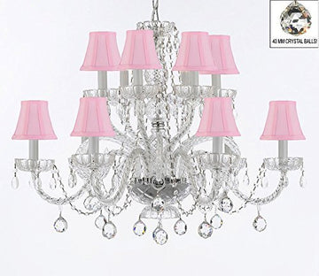 Murano Venetian Style All Empress Crystal (Tm) Chandelier With Crystal Balls And Shades - A46-B6/Sc/Pinkshades/385/6+6