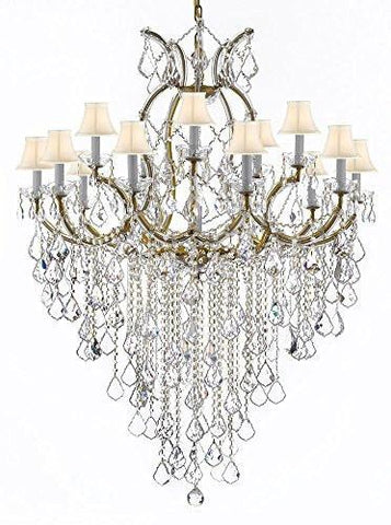 Maria Theresa Chandelier Empress Crystal (Tm) Lighting Chandeliers H50" X W37" With White Shades Great For Large Foyer / Entryway - A83-B12/Sc/Whiteshades/21510/15+1