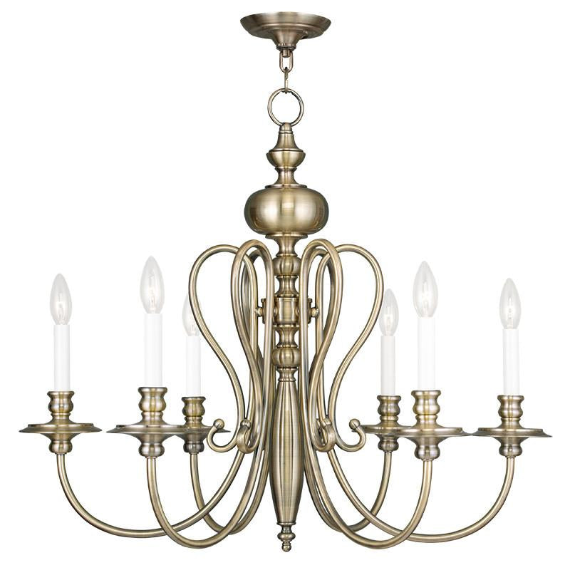 Livex Caldwell 6 Light Antique Brass Chandelier - C185-5166-01