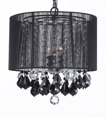 Crystal Chandelier With Large Black Shade Jet Black Crystal Pendants And Clear Crystal 40Mm Balls H15" X W15" - G7-B2/Black/Sm/26029/3