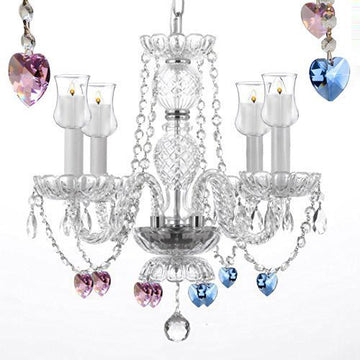 Crystal Chandelier Lighting W/ Candle Votives H17" W17" - For Indoor / Outdoor Use Great For Outdoor Events Hang From Trees / Gazebo / Pergola / Porch / Patio / Tent With Blue And Pink Crystal - J10-B31/B85/B21/26098/4