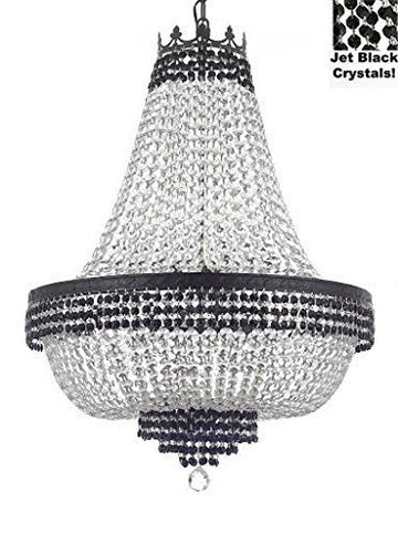 French Empire Crystal Chandelier Chandeliers Lighting Trimmed with Jet Black With Dark Antique Finish! H36" X W30" Good for Dining Room, Foyer, Entryway, Family Room and More! - A500-B79/CB/870/14