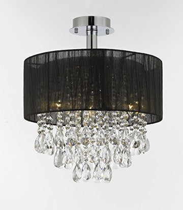 Silver and Crystal 15"W Ceiling Light Chandelier Pendant Flush Mount with Shade - J10-01004BK-