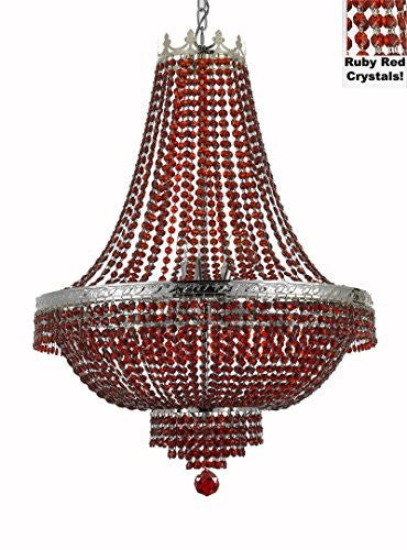 French Empire Crystal Chandelier Lighting - Dressed With Red Beads Color Crystals Great For A Dining Room Entryway Foyer Living Room H36" X W30" - A500-B81/Cs/870/14