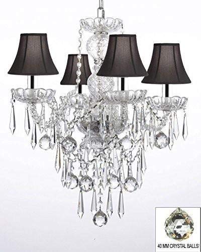 All Crystal Chandelier Lighting Chandeliers W/ 40MM Crystal Balls & Crystal ICICLES & W/Chrome Sleeves! - J10-B43/BLACKSHADES/B29/3/26098/4