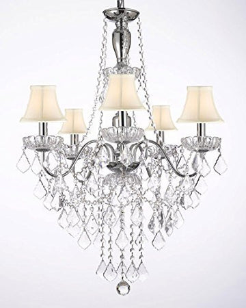 Elegant 5 Light Crystal Chandelier Pendant Lighting Fixture Light Lamp W/ White Shades - J10-Whiteshades/3/26017/5