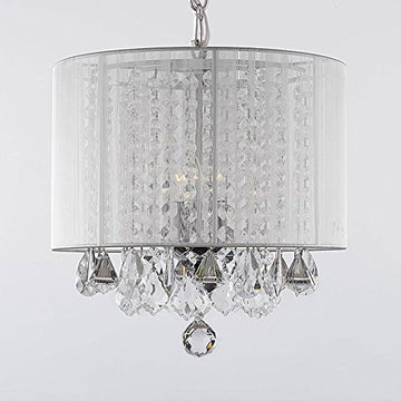 Crystal Chandelier With Large White Shade H15" X W15" - A9-White/26028/3 Gtc