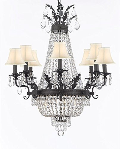 Empire Crystal Chandelier Lighting With Shades And Dark Antique Finish - A500-Whiteshades/B88/1280/8+4