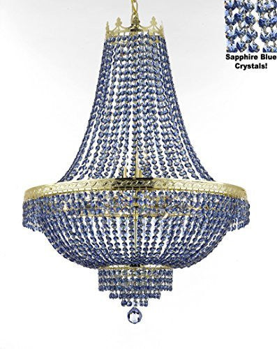 French Empire Crystal Chandelier Lighting - Dressed With Sapphire Blue Color Crystals Great For A Dining Room Entryway Foyer Living Room H30" X W24" - A500-B82/Cg/870/9