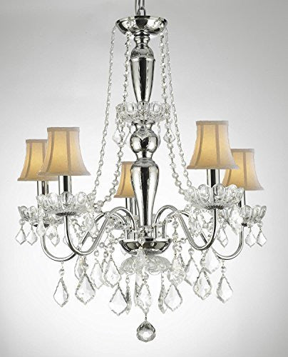 Swarovski Crystal Trimmed Chandelier Elegant 5 Light Crystal Chandelier Pendant Lighting Fixture Light Lamp W/ Shades - J10-Whiteshades/26017/5 Sw