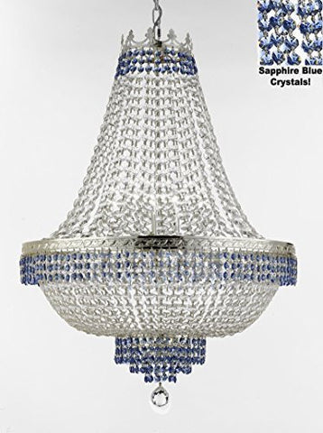 French Empire Crystal Chandelier Chandeliers Lighting Trimmed With Sapphire Blue Crystal Good For Dining Room Foyer Entryway Family Room And More H30" X W24" - A500-B83/Cs/870/9