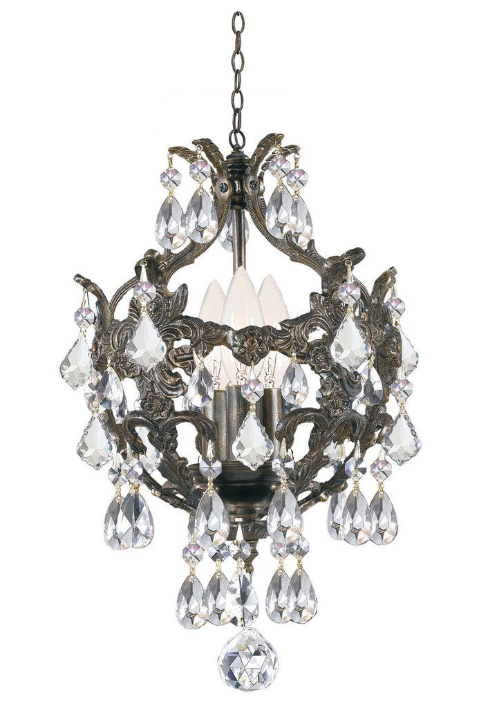 3 Light English Bronze Crystal Mini Chandelier Draped In Clear Swarovski Strass Crystal - C193-5193-EB-CL-S