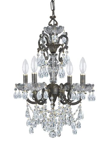 4 Light English Bronze Crystal Mini Chandelier Draped In Clear Italian Crystal - C193-5194-EB-CL-I