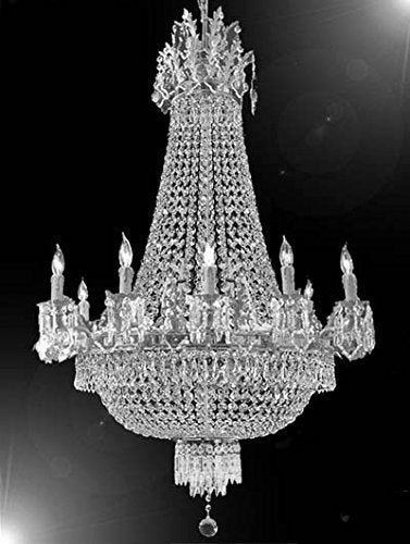 Set of 2-1 French Empire Silver Crystal Chandelier Lighting W 25" H52" 12 Lights - Great for The Dining Room, Foyer, Entry Way, Living Room and 1 French Empire Silver Crystal Chandelier Light 25X32 - A500-1EA C7/CS/1280/8+4 + 1EA CS/1280/8+4