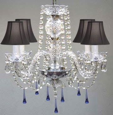 Murano Venetian Style All Crystal Chandelier Lighting W/ Blue Crystals H17" X W17" With Black Shade - J10-Sc/Blackshade/B33/26098/4