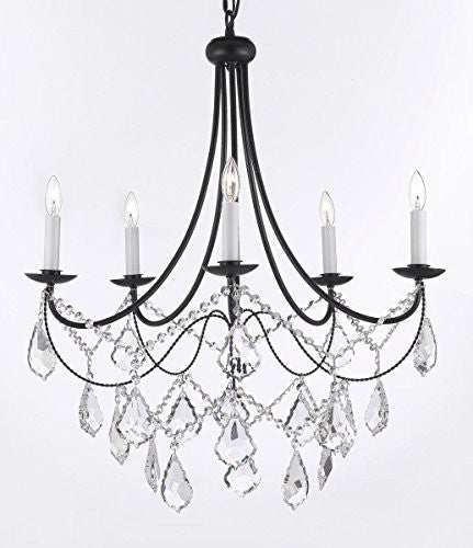 Wrought Iron Chandelier Lighting H22.5" X W26" Trimmed With Spectra (Tm) Crystal - Reliable Crystal Quality By Swarovski - J10-B12/26031/5Sw
