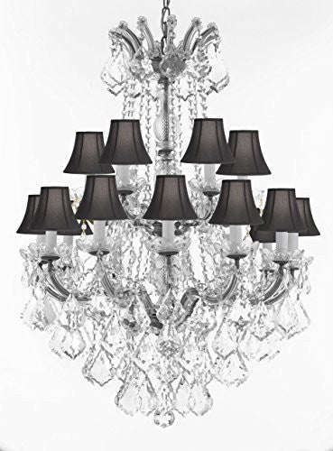 Swarovski Crystal Trimmed Chandelier Maria Theresa Crystal Chandelier Chandeliers Lighting With Black Shades H 36" X W 28" - Great For Dining Room Entryway Or Living Room - A500-B12/Cs/Blackshades/152/18Sw