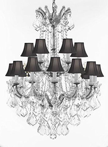 Swarovski Crystal Trimmed Chandelier Maria Theresa Crystal Chandelier Chandeliers Lighting With Black Shades H 36" X W 28" - Great For Dining Room Entryway Or Living Room - A83-B12/Cs/Blackshades/152/18Sw