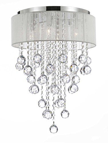 Flushmount 4-Light Chrome And White Shade Crystal Chandelier Lighting - G7-B12/2130/4