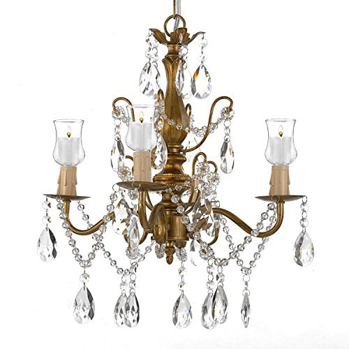 Wrought Iron & Crystal 4 Light Gold Chandelier Lighting For Indoor/Outdoor Use Great for Outdoor Events ! Hardwire and Plug In - B31-SCL1490CG