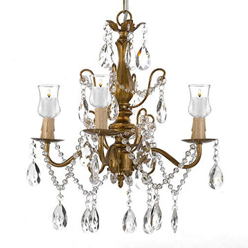 Wrought Iron & Crystal 4 Light Gold Chandelier Lighting For Indoor/Outdoor Use Great for Outdoor Events ! Hardwire and Plug In - B31-SCL1490CG