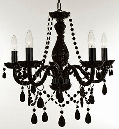 New Authentic All black Crystal Chandelier Lighting 5 lights H19" X WD 19" ceiling fixture pendant lamp New Murano - 11987/5-BLACK