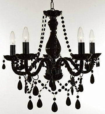 New Authentic All black Crystal Chandelier Lighting 5 lights H19" X WD 19" ceiling fixture pendant lamp New Murano - 11987/5-BLACK