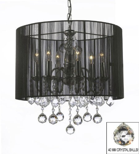 Crystal Chandelier With Large Black Shade & 40Mm Crystal Balls H 19.5" X W 18.5" - J10-B6/1124/6